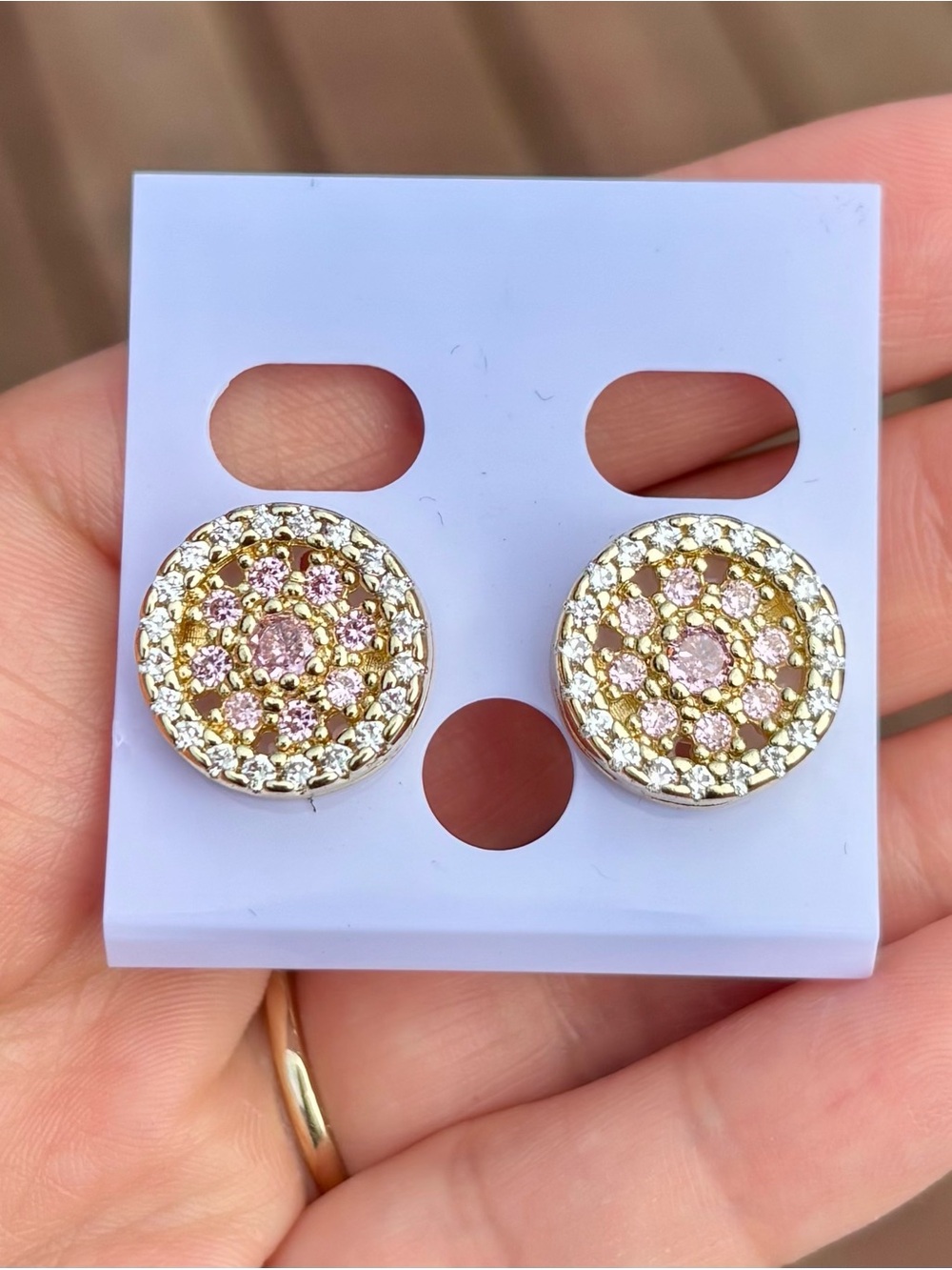 Gold-Tone Pink Crystal Cluster Stud Earrings